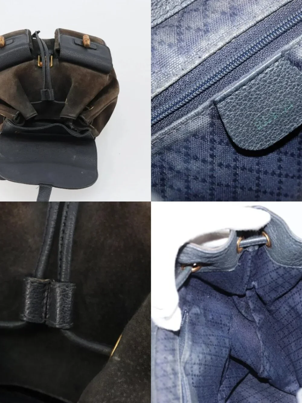 GUCCI Bamboo Backpack Suede Navy Gold 003 2058 0016 Auth 183957